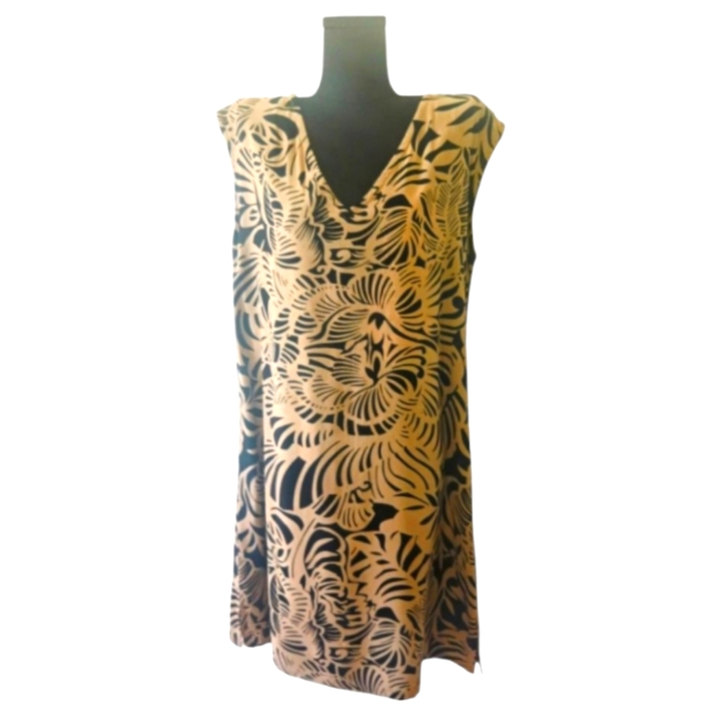 Santiki Tan and Black Tropical Printed Sleeveless Boutique Dress - Picture 1 of 8